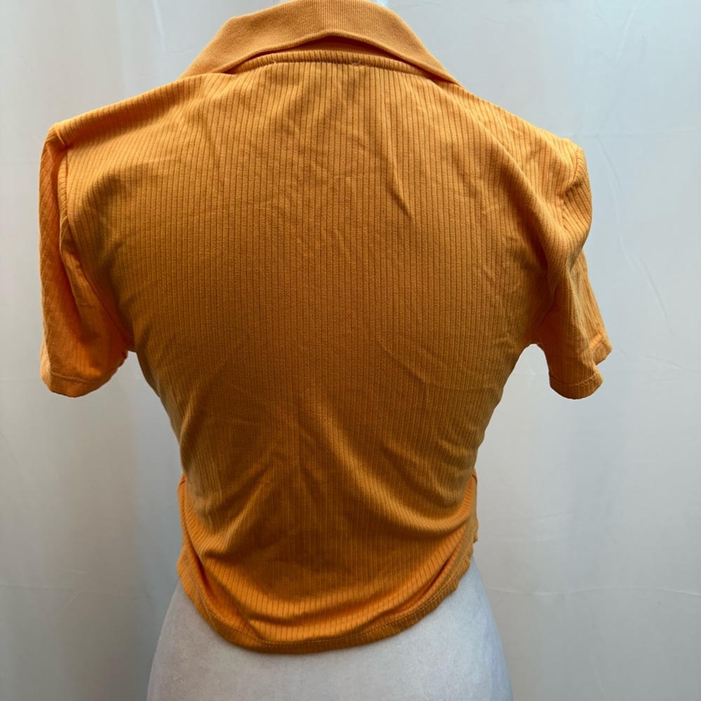 Orange Ribbed Polo Crop Top - Picture 3 of 3